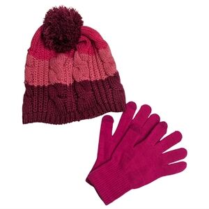 Pink Pompom Beanie & Gloves, NWOT